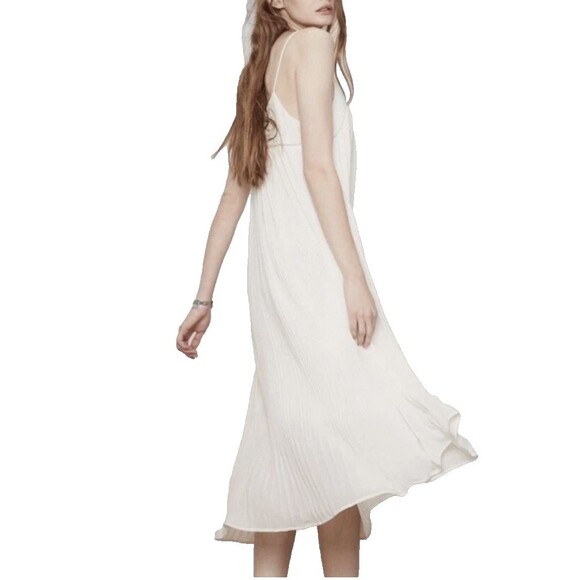 Maje Rogelio Ecru Pleated Ivory Chiffon Midi Dress Spaghetti Strap Size 1/ S - Picture 1 of 7